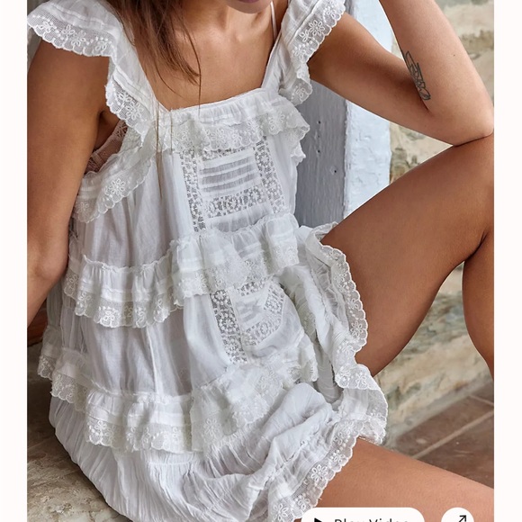 Free People Intimately - Tiered and True Romper in Ivory - Picture 2 of 9